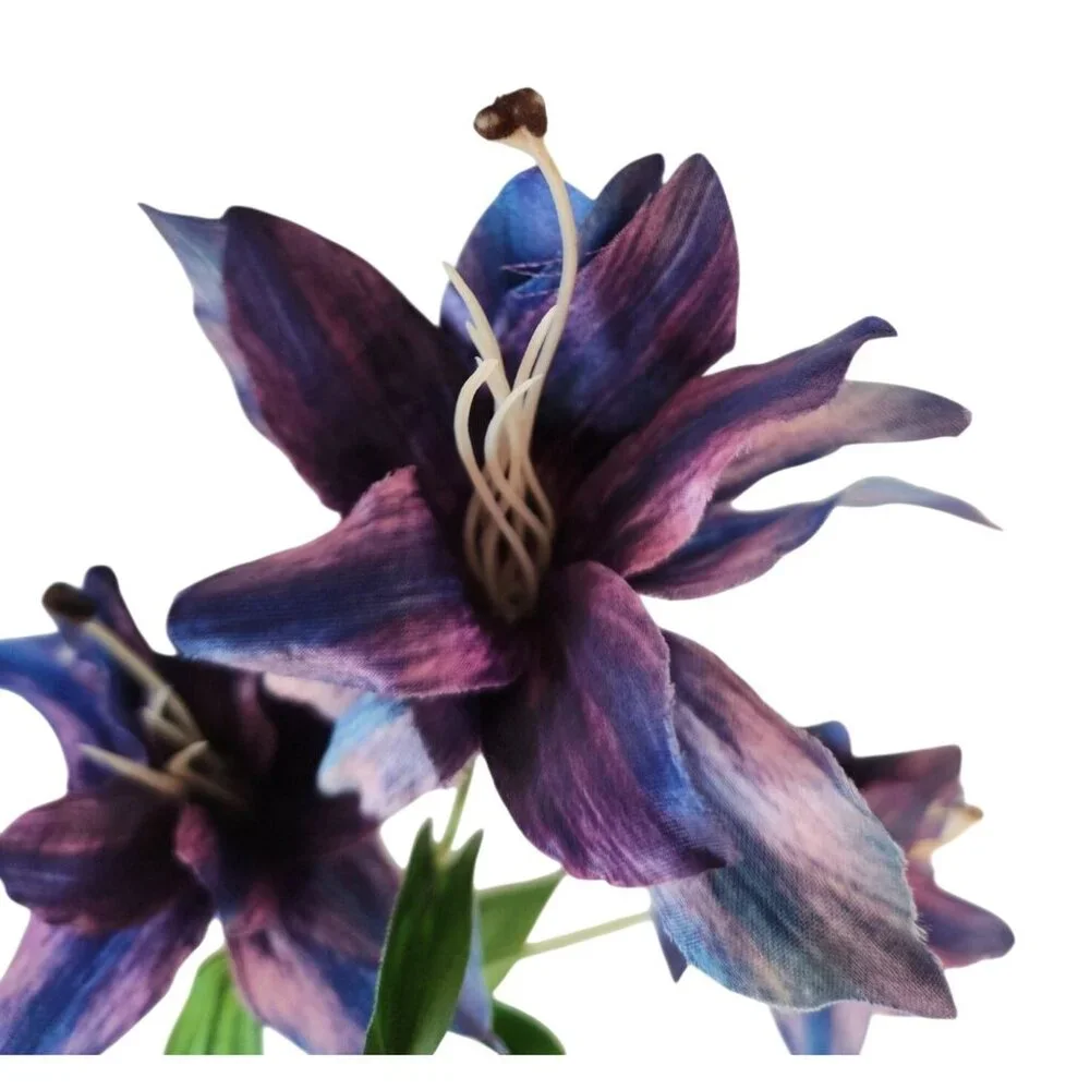 Luxury Artificial Tiger Lily Stem 34 Inch | Purple Blue Faux Lily | Designer Art
